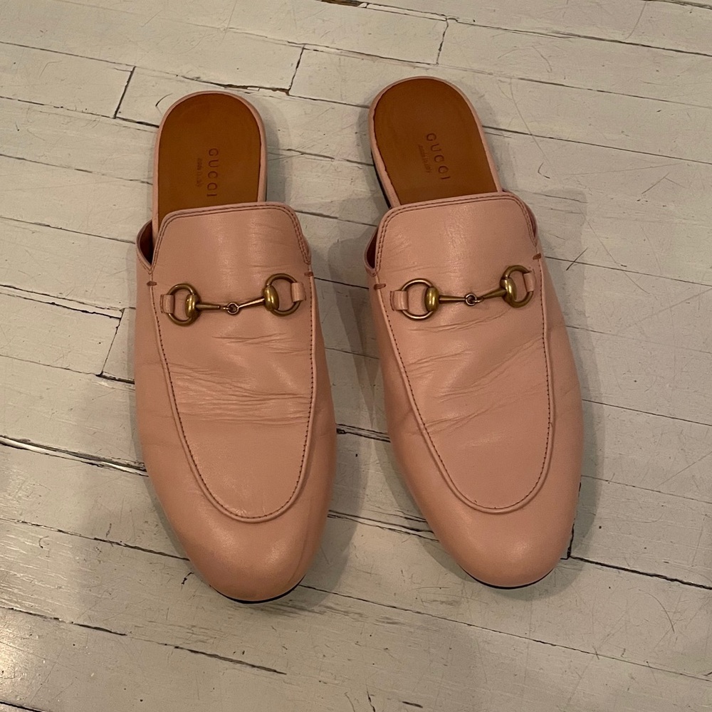 GUCCI PINK Princetown Leather Loafer Mules